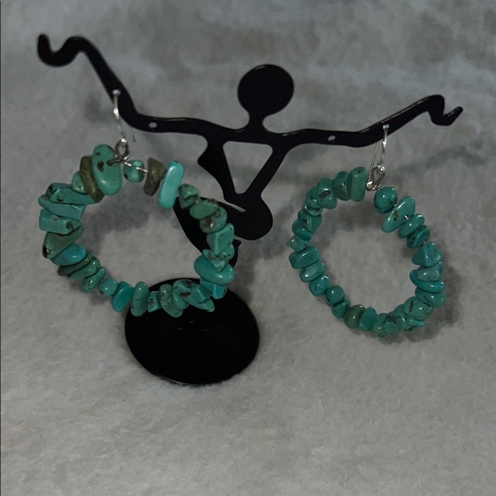 Sterling Silver Turquoise Chip Hoop Earrings